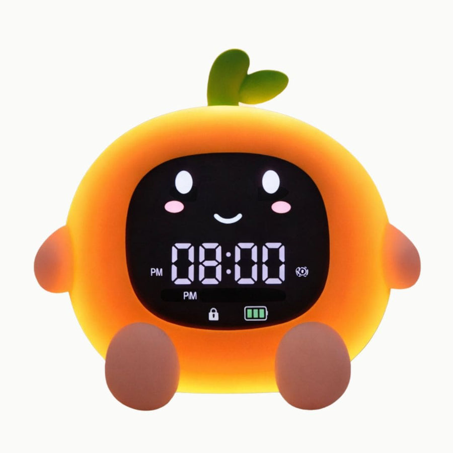 Réveil veilleuse enfant orange – lumière douce & sons apaisants