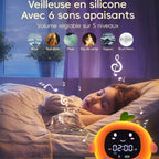 Réveil veilleuse enfant orange – lumière douce & sons apaisants