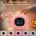 Réveil veilleuse enfant orange – lumière douce & sons apaisants
