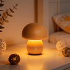 Veilleuse Champignon Rétro en Bois, Tactile et Portable