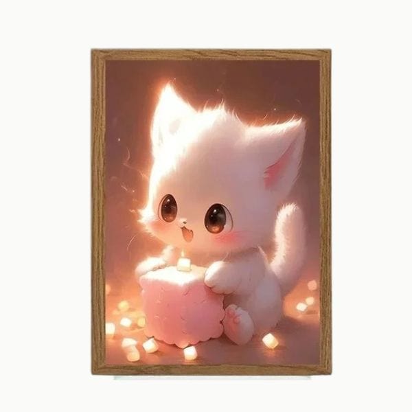 Veilleuse Chat Rose 32x23cm charging