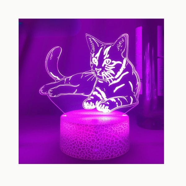 Veilleuse Lampe Chat Base craquelée Blanche